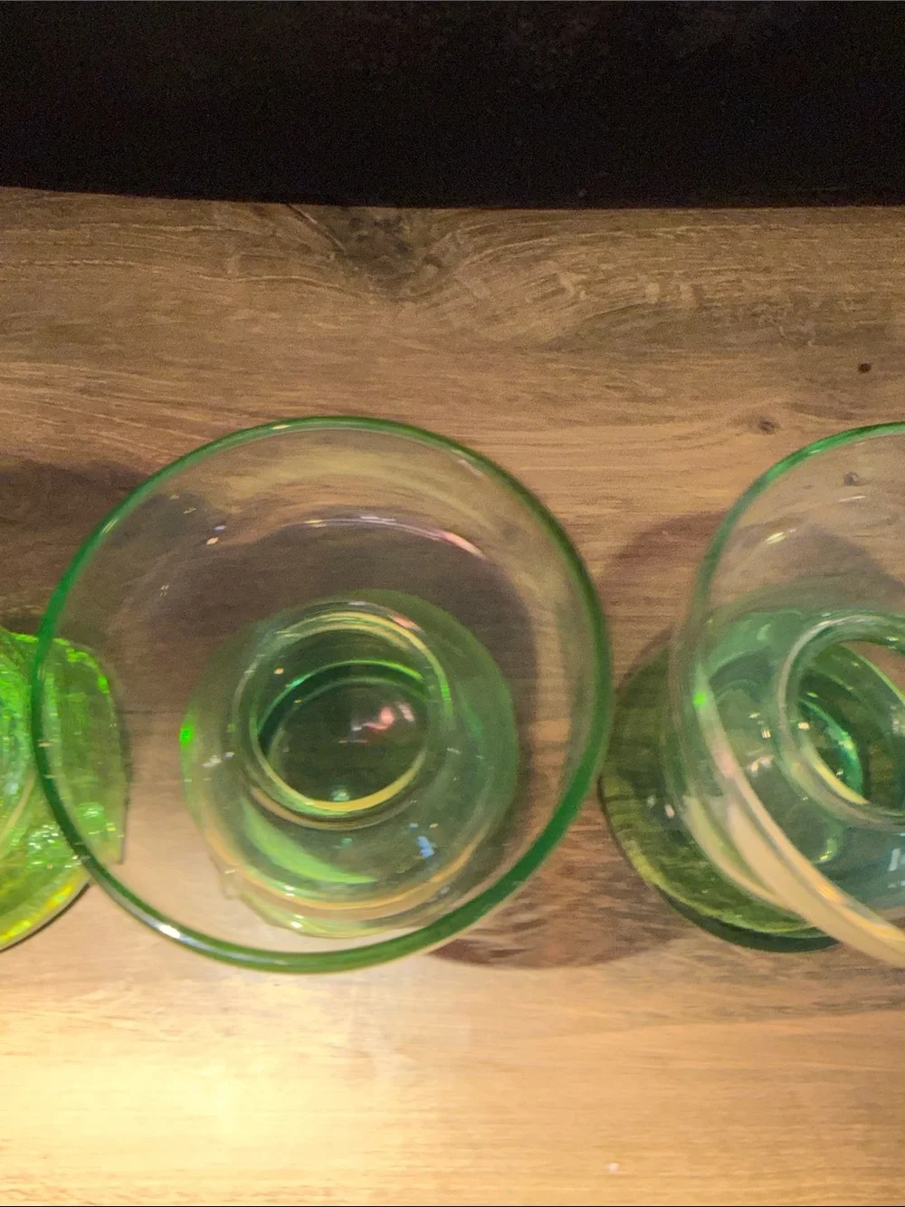 Green Glass Candle Holders - Set of 3